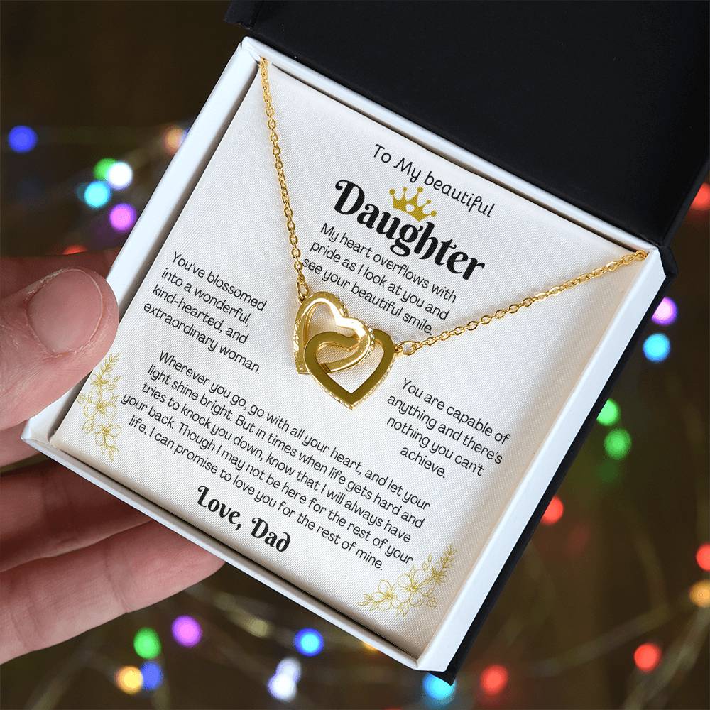 To My Beautiful Daughter, Love Dad – Interlocking Hearts Necklace Gift Set – CMD902