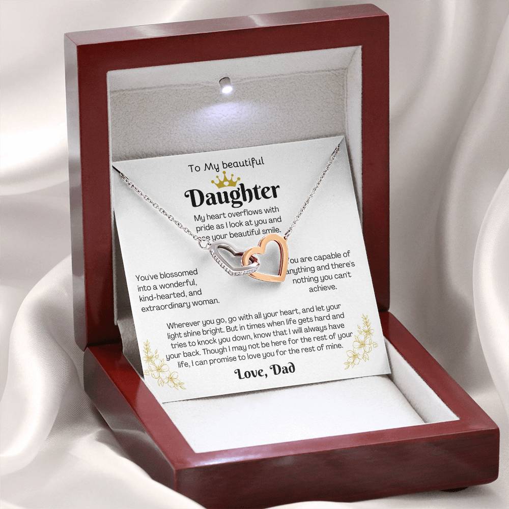 To My Beautiful Daughter, Love Dad – Interlocking Hearts Necklace Gift Set – CMD902