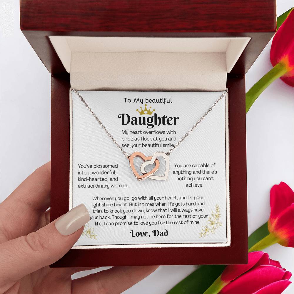 To My Beautiful Daughter, Love Dad – Interlocking Hearts Necklace Gift Set – CMD902