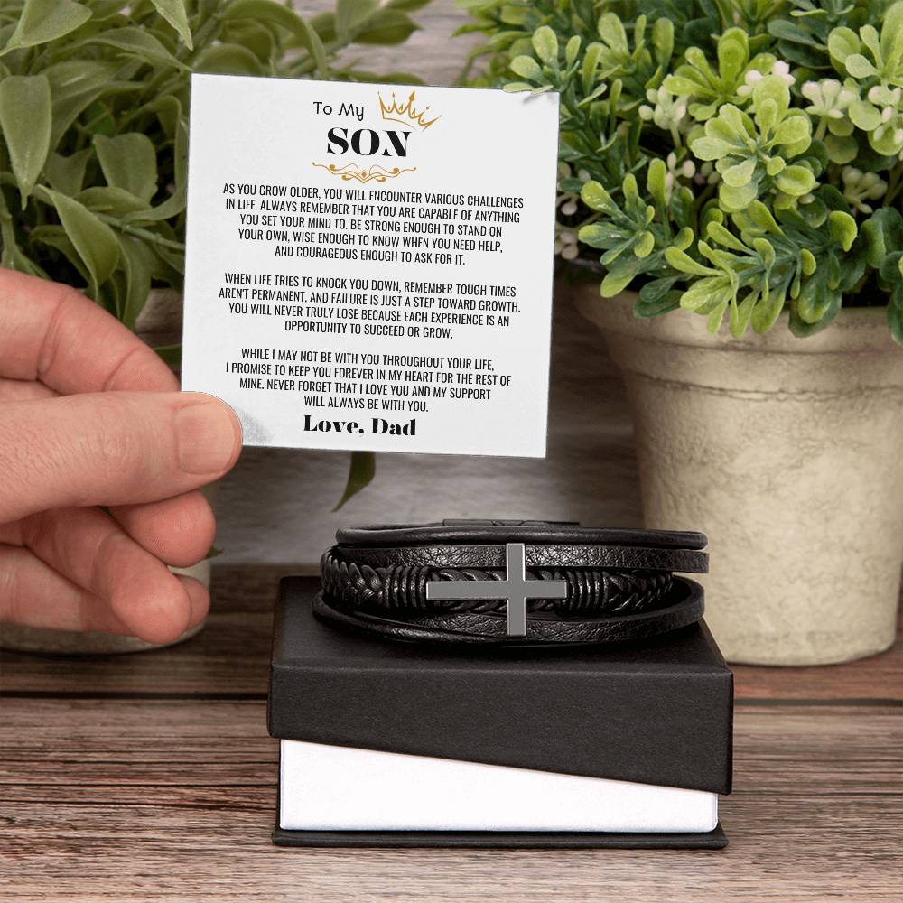 To My Son β Cross Leather Bracelet Gift Set (CMS901) - PRICE INCLUDES FREE SHIPPING