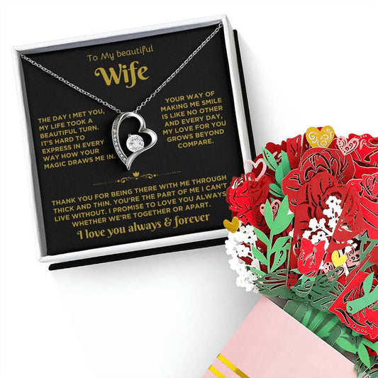 To My Beautiful Wife - Forever Love Necklace & Devotion Bouquet Bundle – CMW902