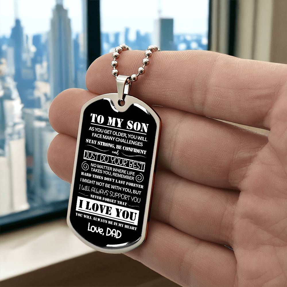 To My Son, Love Dad – Dog Tag Necklace (CMS904) – PRICE INCLUDES FREE SHIPPING