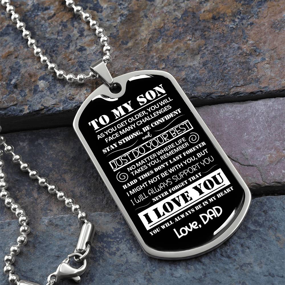 To My Son, Love Dad – Dog Tag Necklace (CMS904) – PRICE INCLUDES FREE SHIPPING